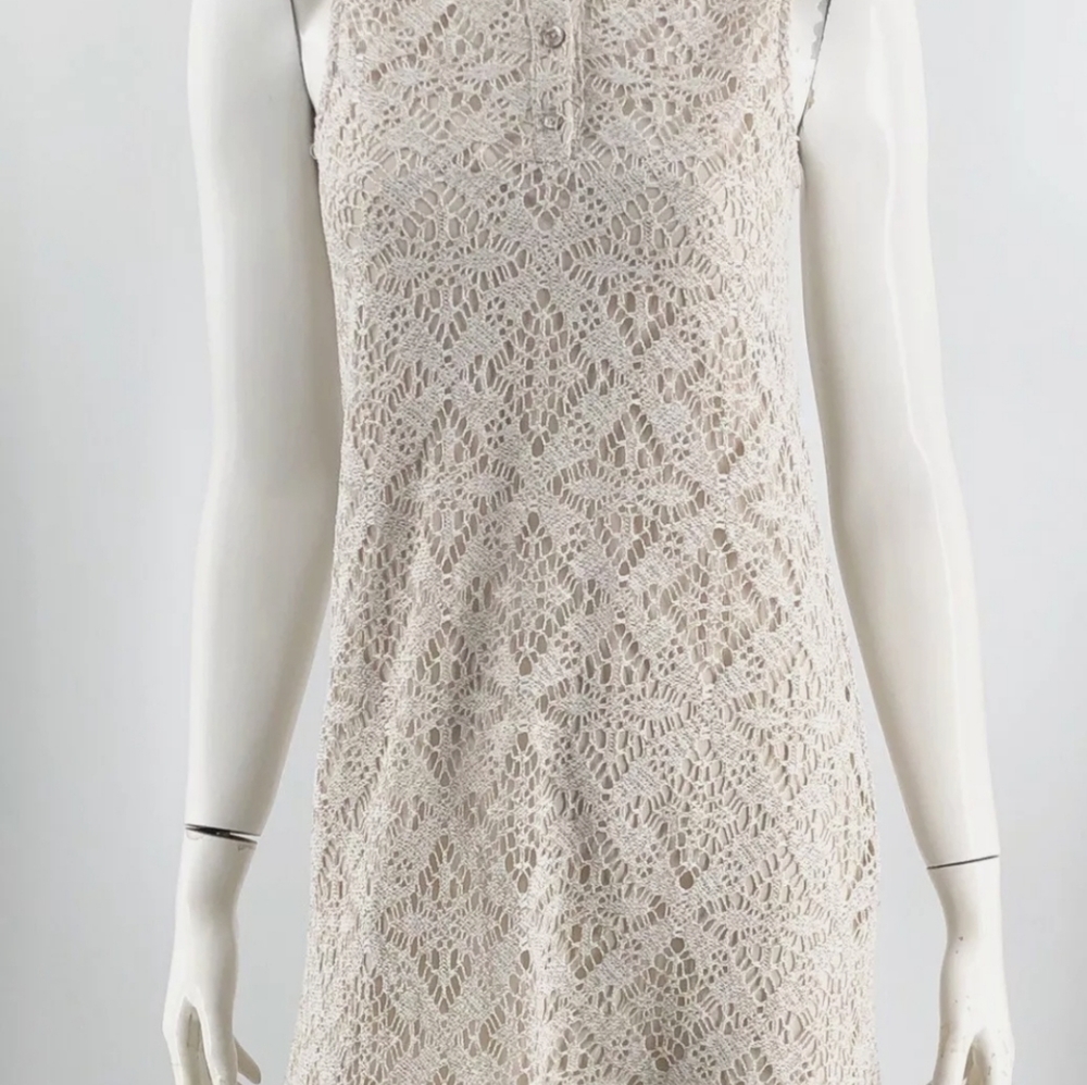 London Times Beige Crochet Sleveless Dress